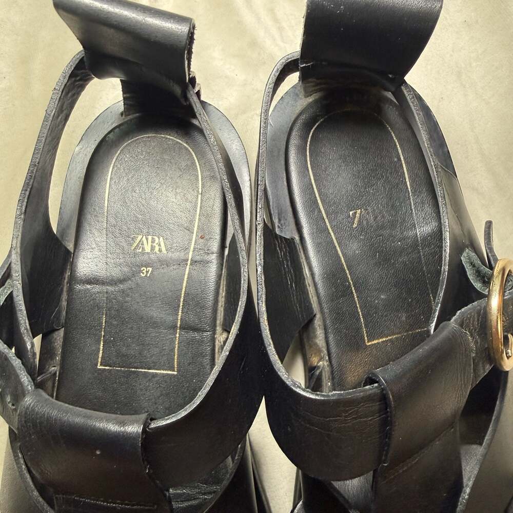 Zara Leather Fisherman Cage Sandals with Buckle - Picture 4 of 7